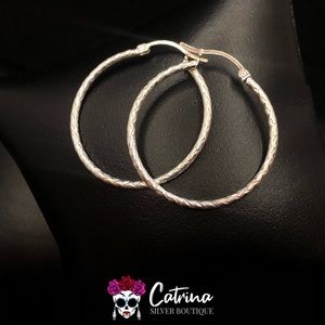 925 Sterling Silver Textured Hoop Earrings